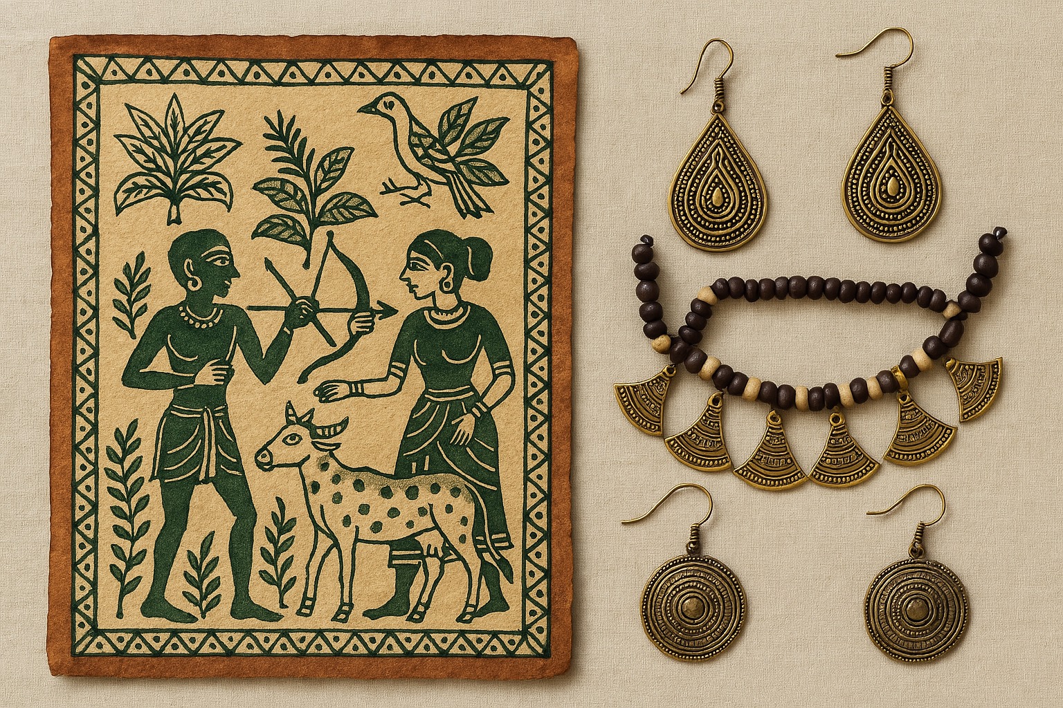 Tribal paintings and jewelry